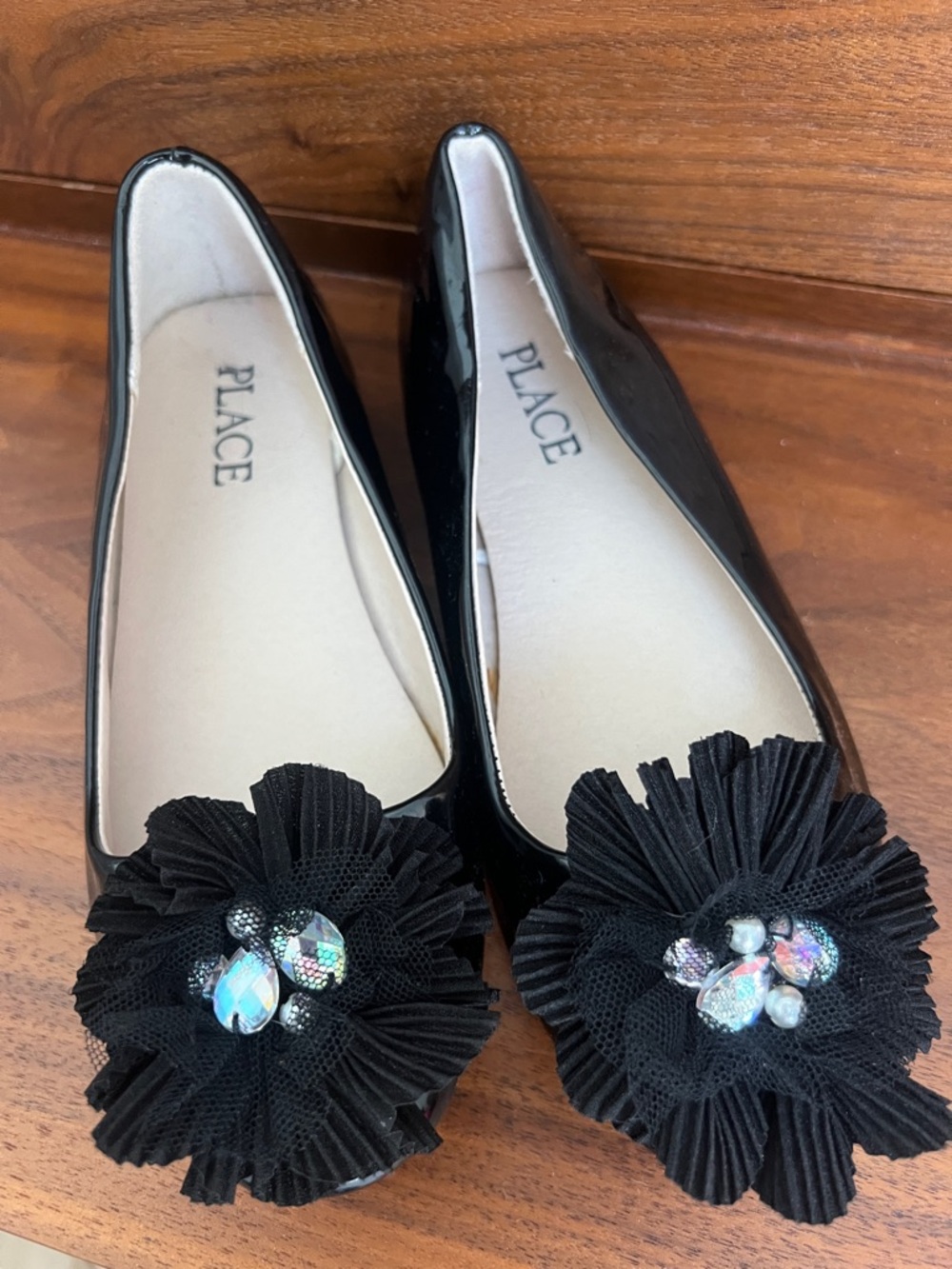 Little girl black patent-like dress flats